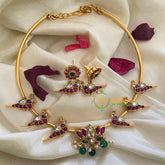 Premium AD Stone Lotus Pendant Hasli Choker-Parrot-Green Bead-G3965